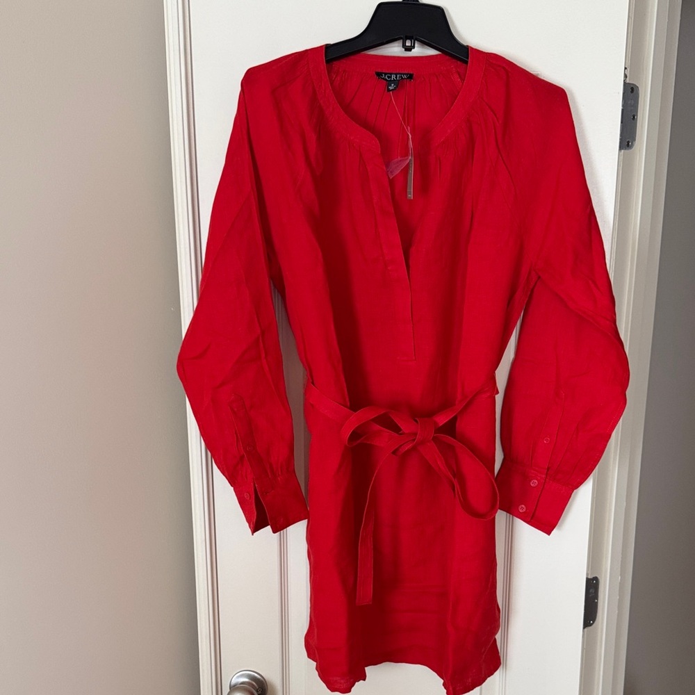 J. Crew Bright Red Tie-Waist Tunic
